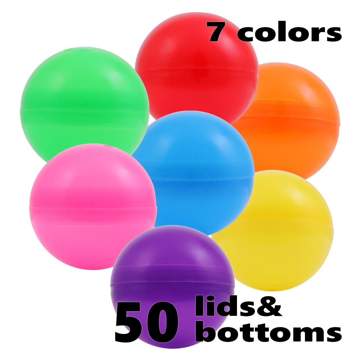 Empty Clear-Colored Round Capsules 2 inch 50 pcs Bulk 7 Colors Capsule For Toy 