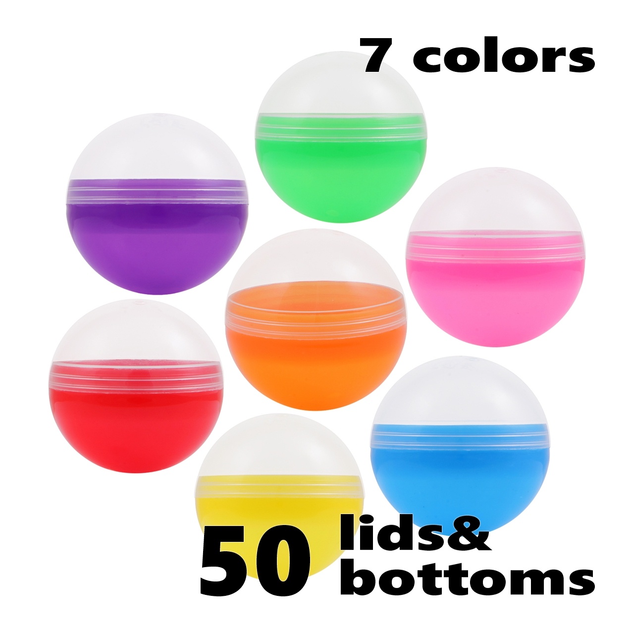 Empty Colored Round Capsules 2 inch 50 pcs Bulk 7 Colors Capsule For Toy Gumball 