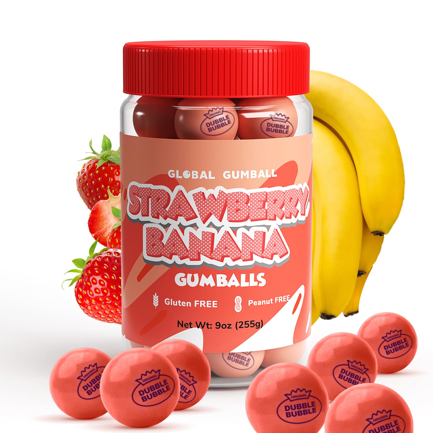 Gumballs for Kids in Jar - 1 Inch Large Gumballs - Strawberry-Banana Flavored Bubble Gum - Fun Chewing Gum for Kids 9 OZ Gumballs for Kids in Jar - 1 Inch Large Gumballs - Strawberry-Banana Flavored Bubble Gum - Fun Chewing Gum for Kids 9 OZ
