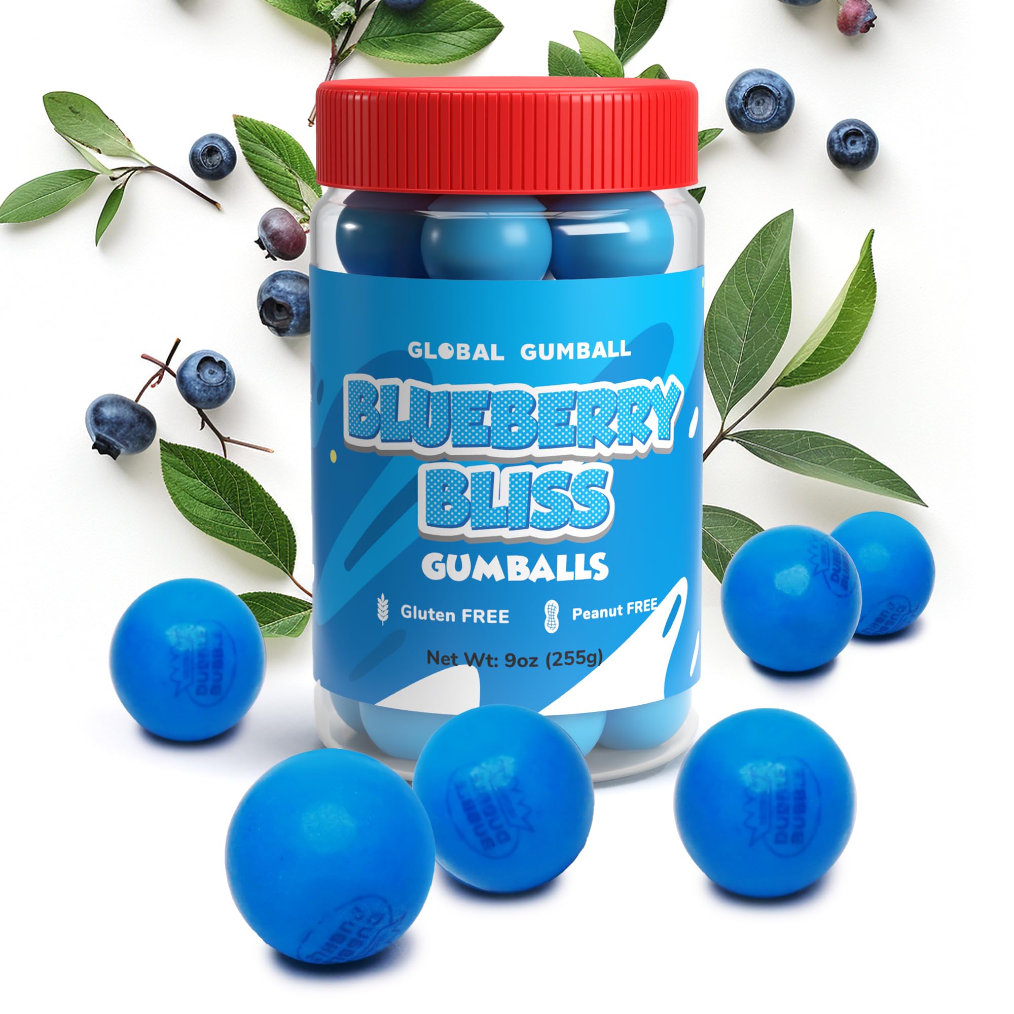 Gumballs in Jar - 1 Inch Large Gumballs - Blueberry Flavored Bubble Gum - Green Kids Gum - Gumballs for Kids - 9 OZ Gumballs in Jar - 1 Inch Large Gumballs - Blueberry Flavored Bubble Gum - Green Kids Gum - Gumballs for Kids - 9 OZ