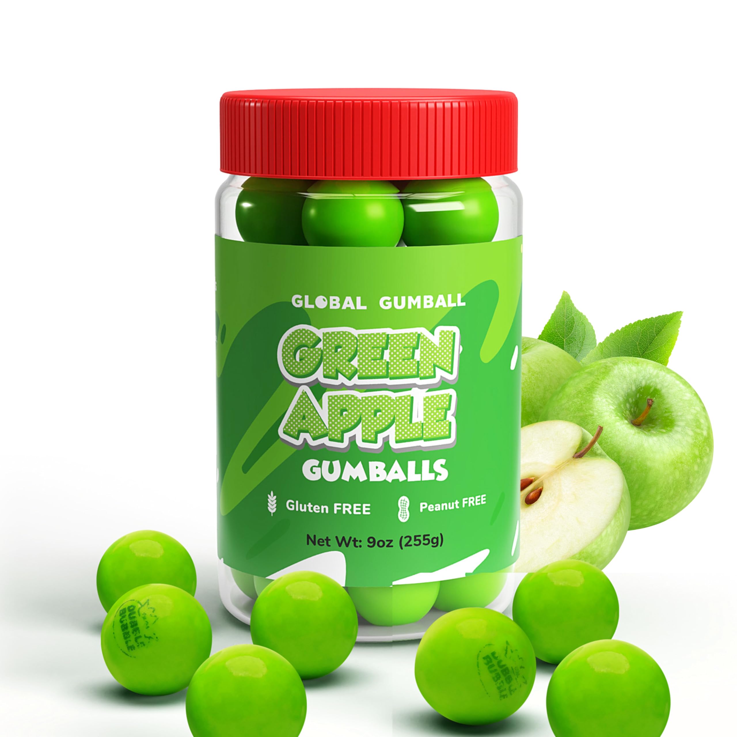 Gumballs in Jar - 1 Inch Large Gumballs - Apple Bubble Gum Green Gumballs - Kids Chewing Gum - Gumballs for Kids 9 OZ Gumballs in Jar - 1 Inch Large Gumballs - Apple Bubble Gum Green Gumballs - Kids Chewing Gum - Gumballs for Kids 9 OZ