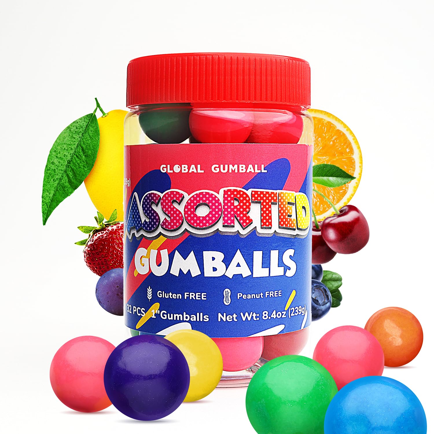 Gumballs in Jar - 1 Inch Large Gumballs - Assorted Fruit Flavored Bubble Gum - Kids Chewing Gum - Gums for Kids 9 OZ Gumballs in Jar - 1 Inch Large Gumballs - Assorted Fruit Flavored Bubble Gum - Kids Chewing Gum - Gums for Kids 9 OZ
