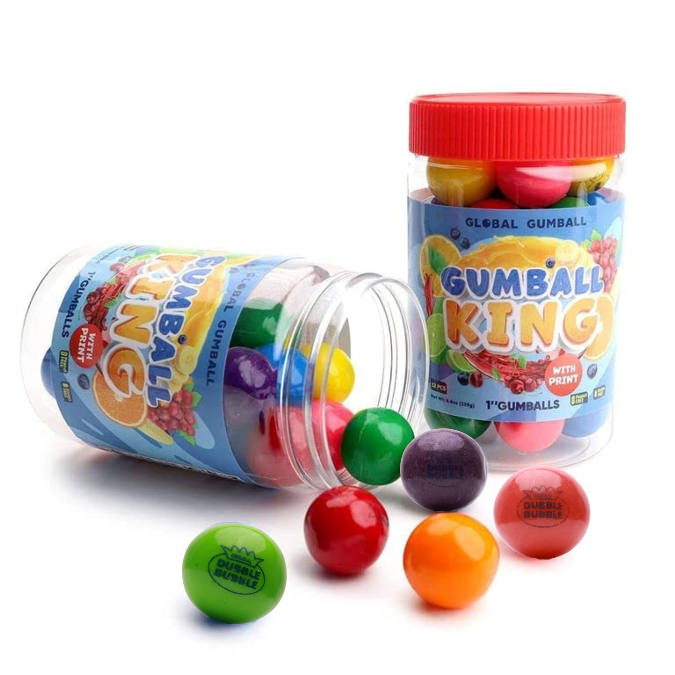 Gumballs in Jar - King Gumballs in Assorted Fruit Flavors - 1 Inch Large Gum Balls - 32 Pcs Chewing Bubble Gum for Kids Gumballs in Jar - King Gumballs in Assorted Fruit Flavors - 1 Inch Large Gum Balls - 32 Pcs Chewing Bubble Gum for Kids