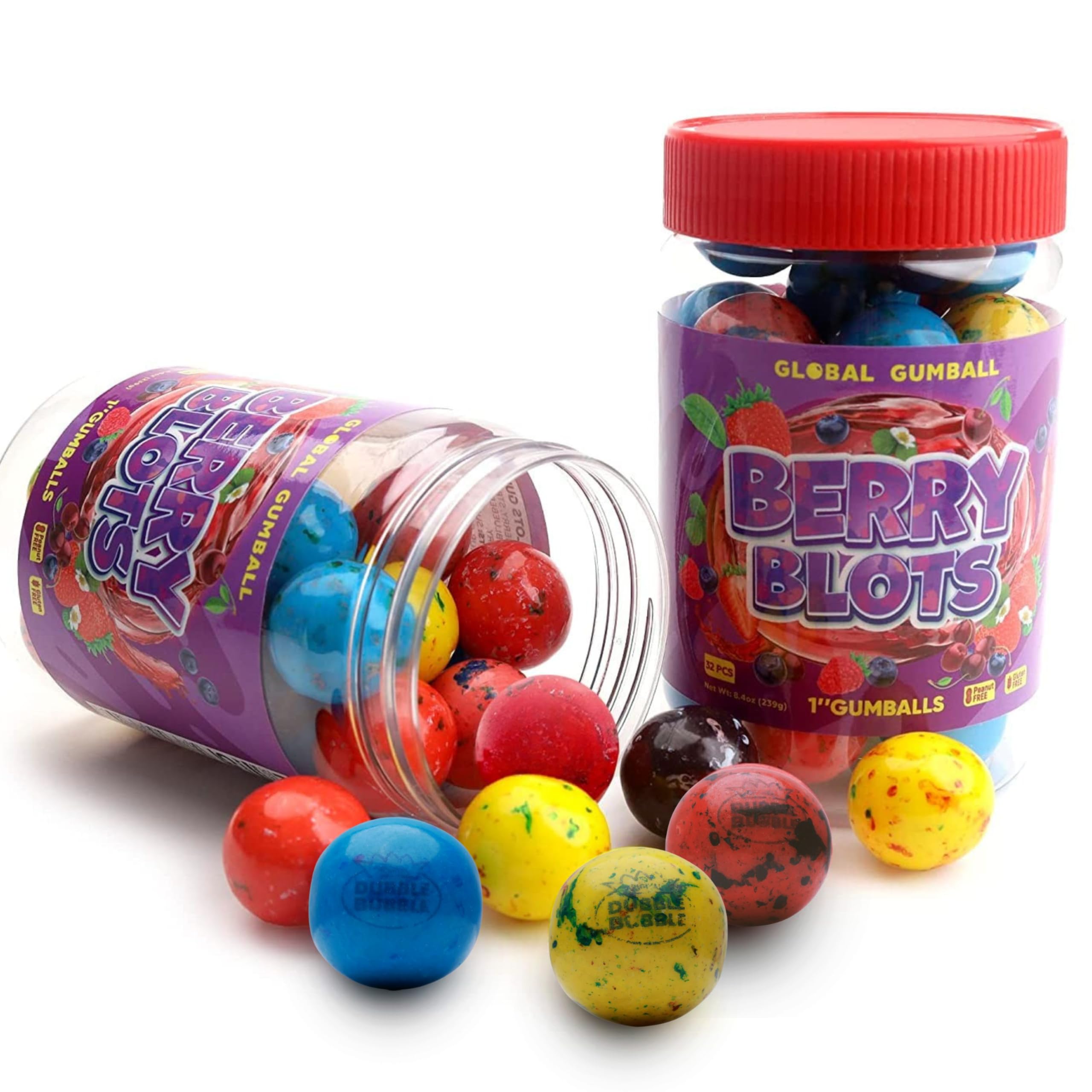 Gumballs in Jar - Berry Blots Gumballs - 1 Inch Large Chewing Bubble Gum - Big Fruity Gums for Kids 9 OZ - Double Bubble Chewing Gum for Kids Gumballs in Jar - Berry Blots Gumballs - 1 Inch Large Chewing Bubble Gum - Big Fruity Gums for Kids 9 OZ - Double Bubble Chewing Gum for Kids