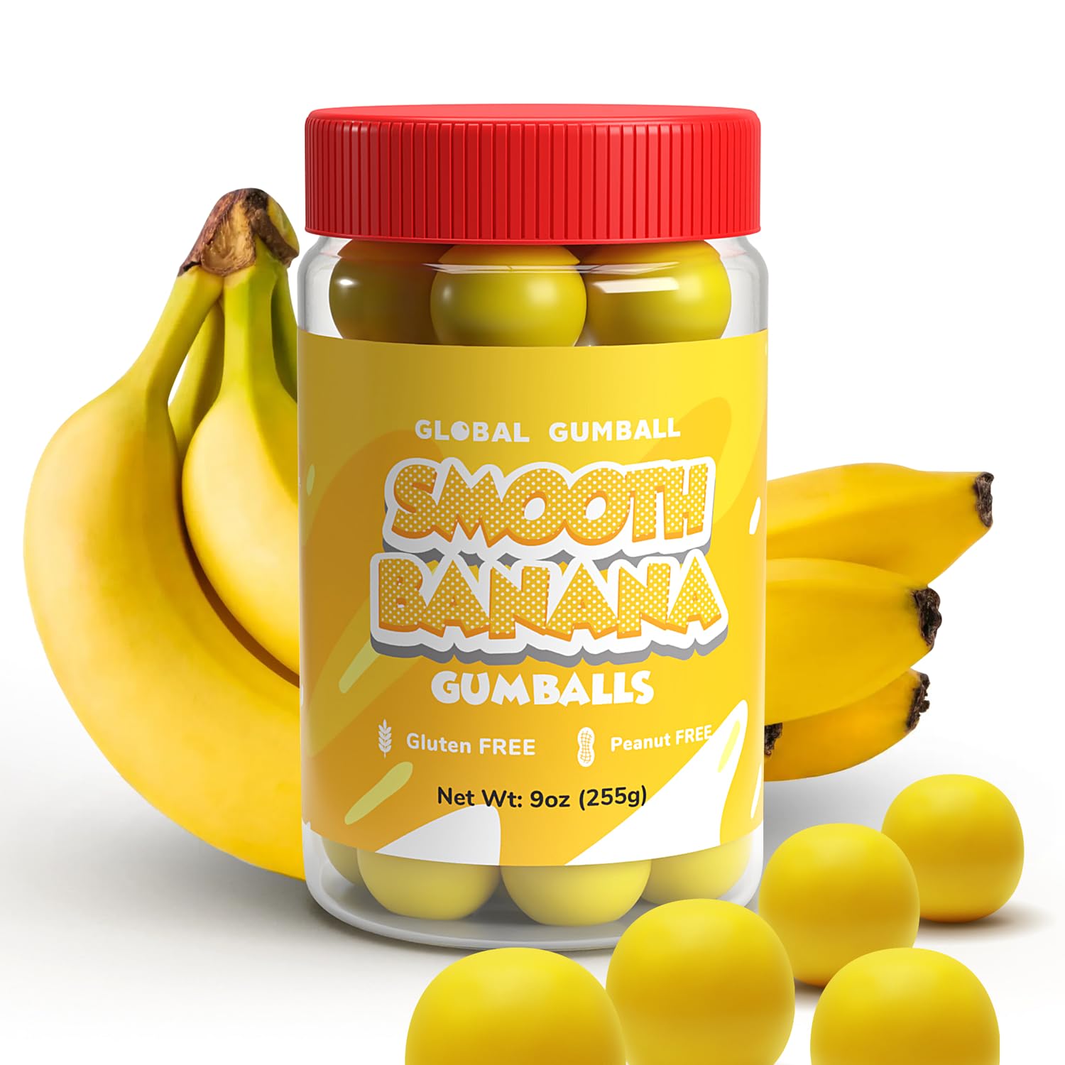 Gumballs in Jar - 1 Inch Large Gumball - Banana Double Bubble Gum Yellow Gum Balls - Kids Chewing Gum - Gumballs for Kids 9 OZ Gumballs in Jar - 1 Inch Large Gumball - Banana Double Bubble Gum Yellow Gum Balls - Kids Chewing Gum - Gumballs for Kids 9 OZ