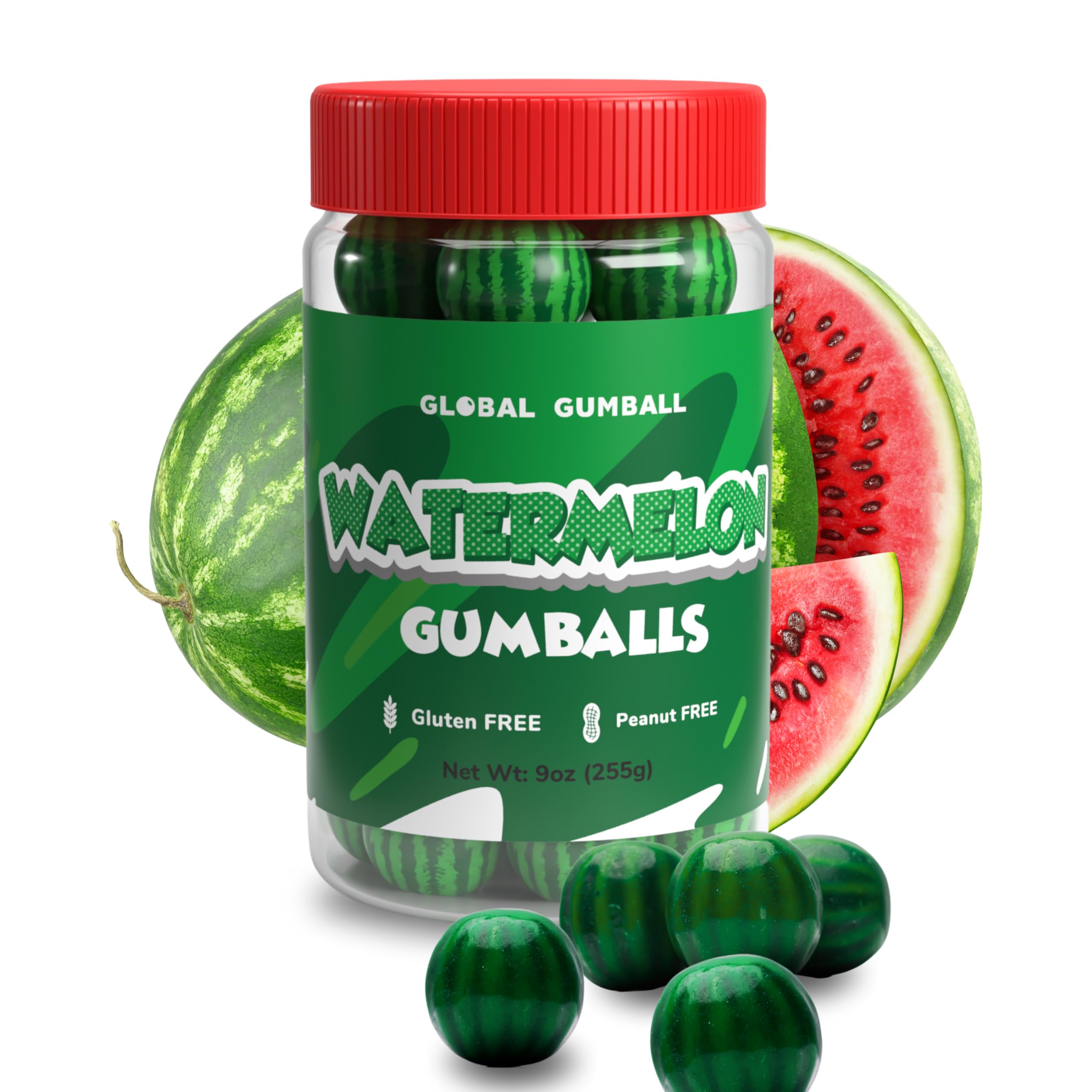 Gumballs for Kids in Jar - 1 Inch Large Gumballs - Watermelon Bubble Gum - Fun Chewing Gum for Kids - 9 OZ Gumballs for Kids in Jar - 1 Inch Large Gumballs - Watermelon Bubble Gum - Fun Chewing Gum for Kids - 9 OZ