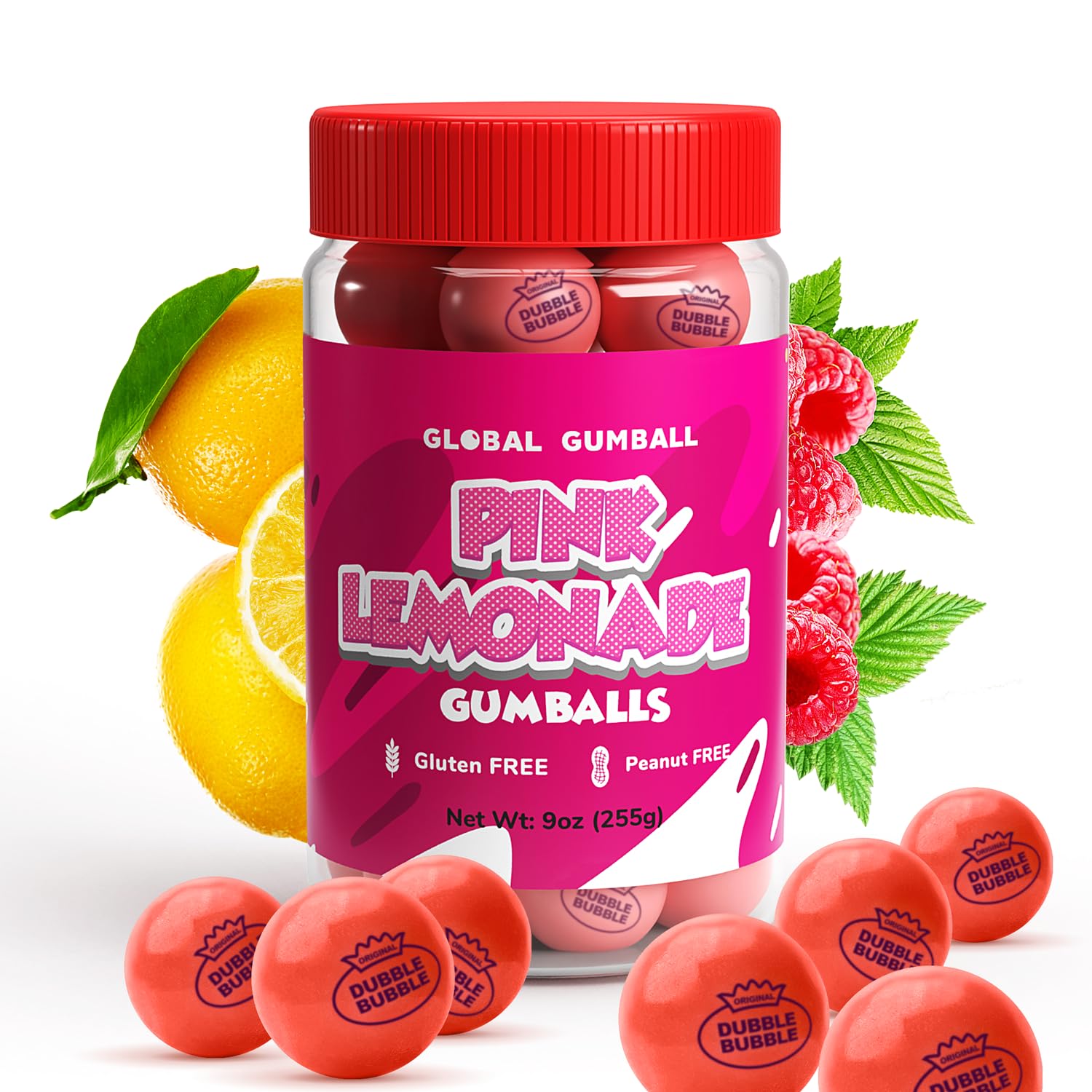 Gumballs in Jar - 1 Inch Large Gumballs - Pink Lemonade Flavored Bubble Gum Pink Gumballs - Kids Gum - Gumballs for Kids - 9 OZ Gumballs in Jar - 1 Inch Large Gumballs - Pink Lemonade Flavored Bubble Gum Pink Gumballs - Kids Gum - Gumballs for Kids - 9 OZ