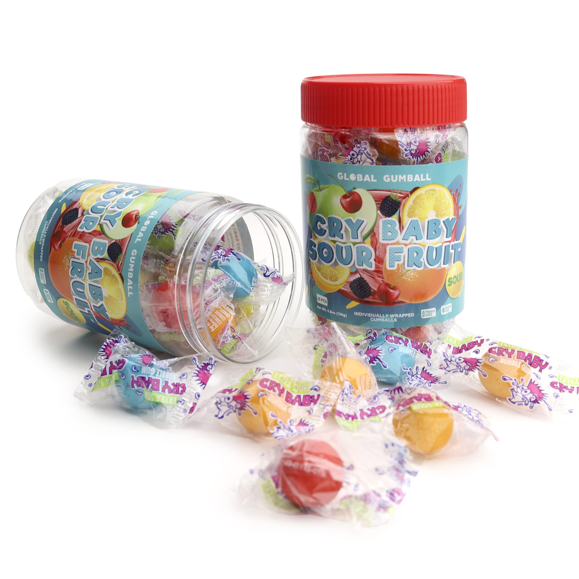 Sour Gumballs - Sour Fruit Gum - 25 Pcs Individually Wrapped Gumball - Chewing Bubble Gum - Colored Gum Balls in Jar Sour Gumballs - Sour Fruit Gum - 25 Pcs Individually Wrapped Gumball - Chewing Bubble Gum - Colored Gum Balls in Jar