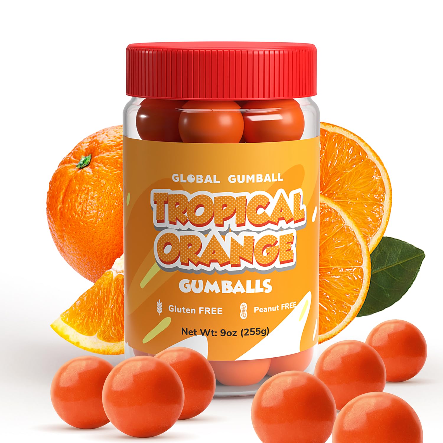 Gumballs in Jar - 1 Inch Large Gumballs - Orange Bubble Gum Gumballs - Kids Chewing Gum - Gumballs for Kids 9 OZ Gumballs in Jar - 1 Inch Large Gumballs - Orange Bubble Gum Gumballs - Kids Chewing Gum - Gumballs for Kids 9 OZ