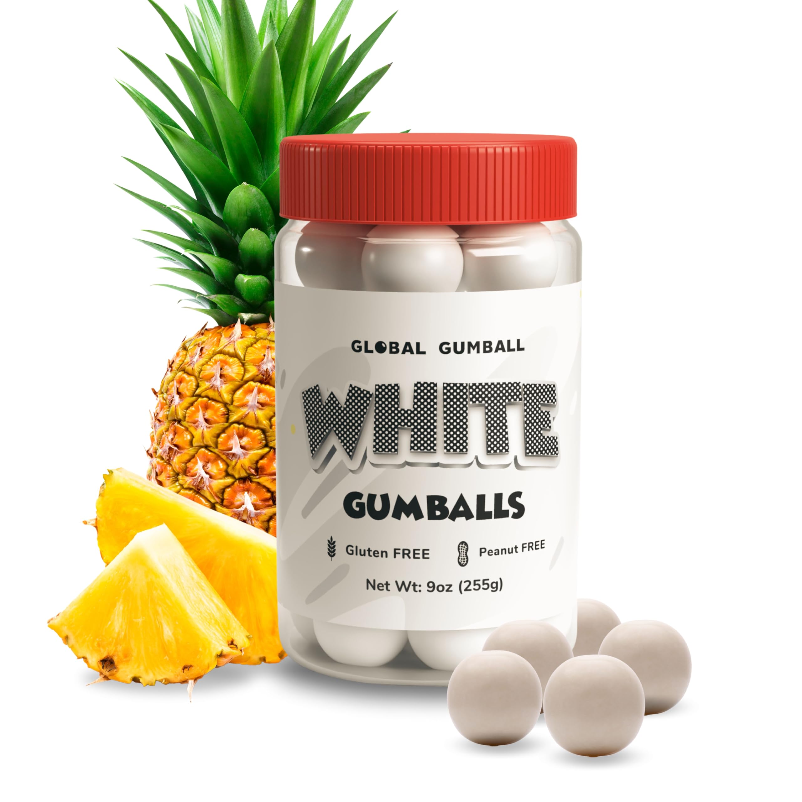Gumballs in Jar - 1 Inch Large Gumballs - Pineapple Bubble Gum White Gumballs - Kids Chewing Gum - Gumballs for Kids 9 OZ Gumballs in Jar - 1 Inch Large Gumballs - Pineapple Bubble Gum White Gumballs - Kids Chewing Gum - Gumballs for Kids 9 OZ