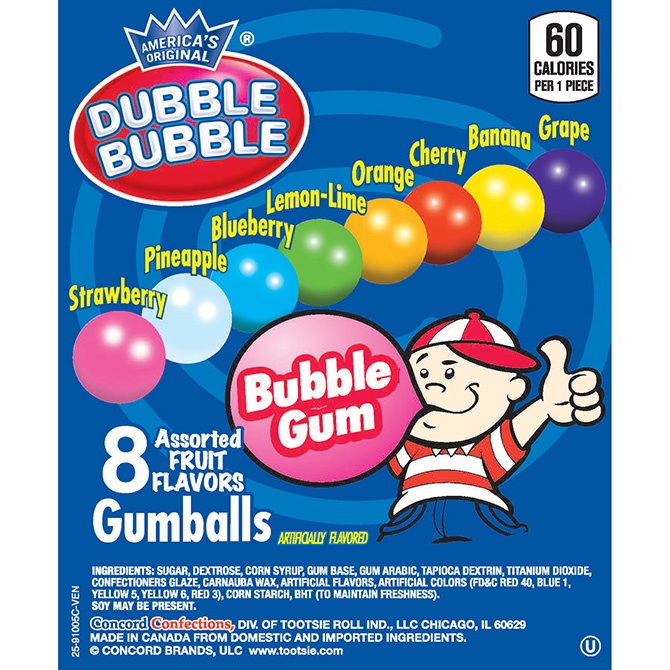 Assorted Dubble Bubble gumballs 31 mm by company Concord Confections in ...