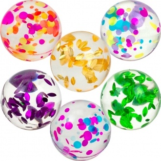 27mm High Bounce Translucent Rubber Balls with Mixed Colors Confetti - Fun Party Favors 250 Pcs