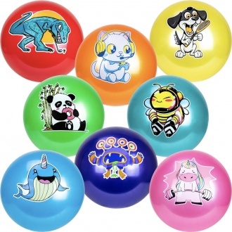 18in Vinyl Inflatable Ball Collection - 48 Piece Character Mix: T-rex, Gaming Kitten & More! vending supply