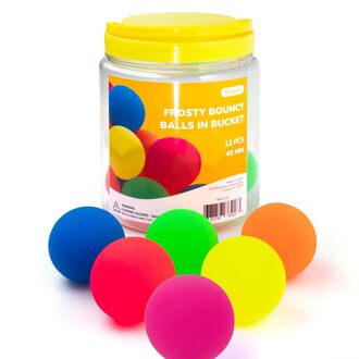 12 pcs Bouncy Balls - Frosty Bounce Balls in Bucket - Party Favors for Kids- 45mm Bouncing Toys for Kids - Large Hi Bounce Rubber Ball